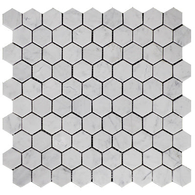 Carrara White Italian Marble 1" Hexagon Mosaic Tile Honed