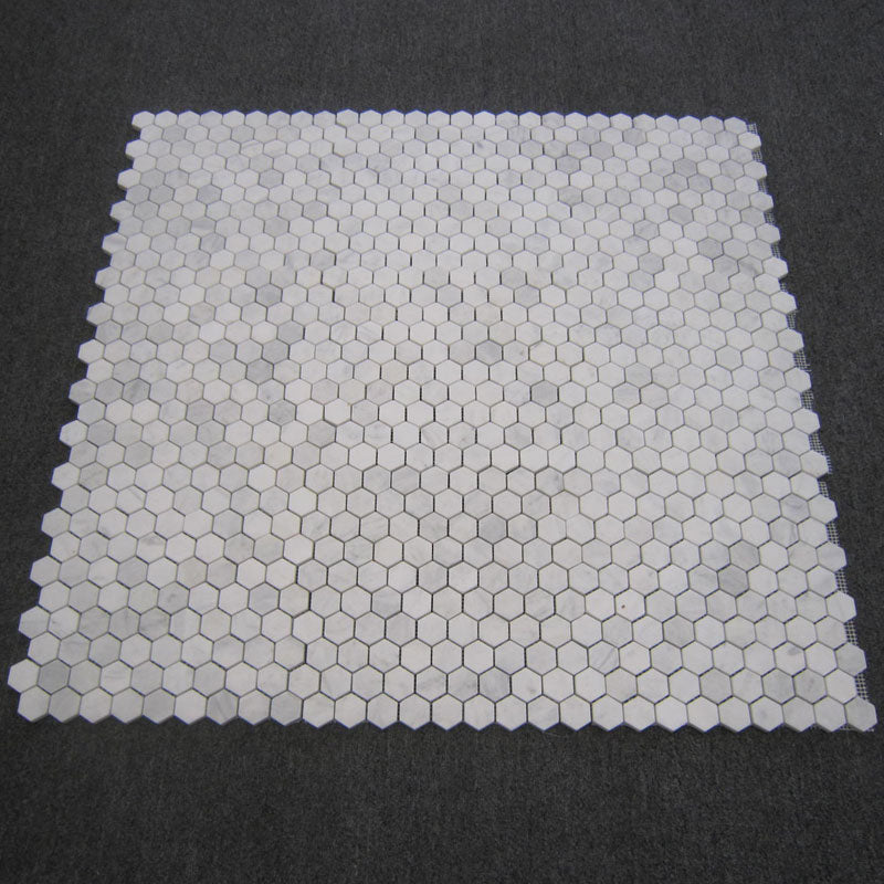 Carrara White Italian Marble 1" Hexagon Mosaic Tile Honed