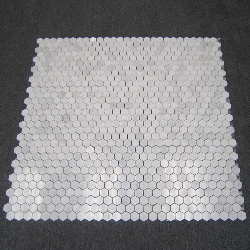Carrara White Italian Marble 1" Hexagon Mosaic Tile Polished