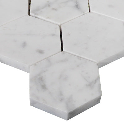 Carrara White Italian Marble 2" Hexagon Mosaic Tile Honed