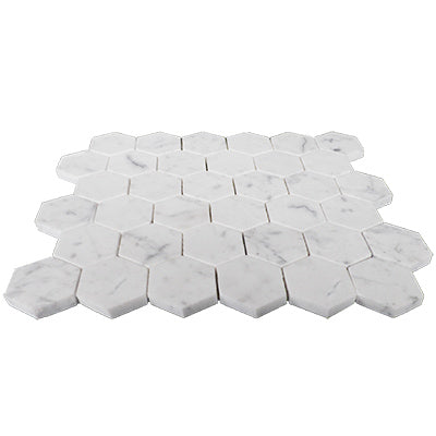 Carrara White Italian Marble 2" Hexagon Mosaic Tile Polished