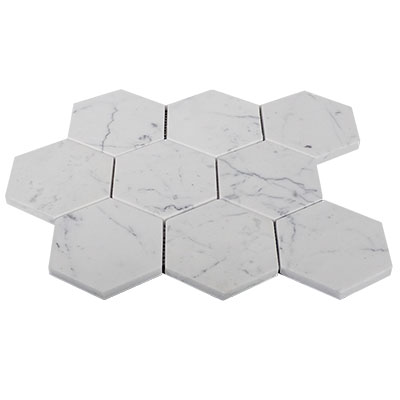 Carrara White Italian Marble 4" Hexagon Mosaic Tile Polished