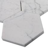 Carrara White Italian Marble 4" Hexagon Mosaic Tile Polished