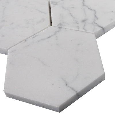Carrara White Italian Marble 4" Hexagon Mosaic Tile Polished