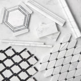 Carrara White Italian Marble Marbella Lynx Rope Design with Nero Marquina Black Strips Mosaic Tile Honed