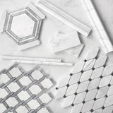 Carrara White Italian Marble Marbella Lynx Rope Design with Bardiglio Gray Strips Mosaic Tile Honed
