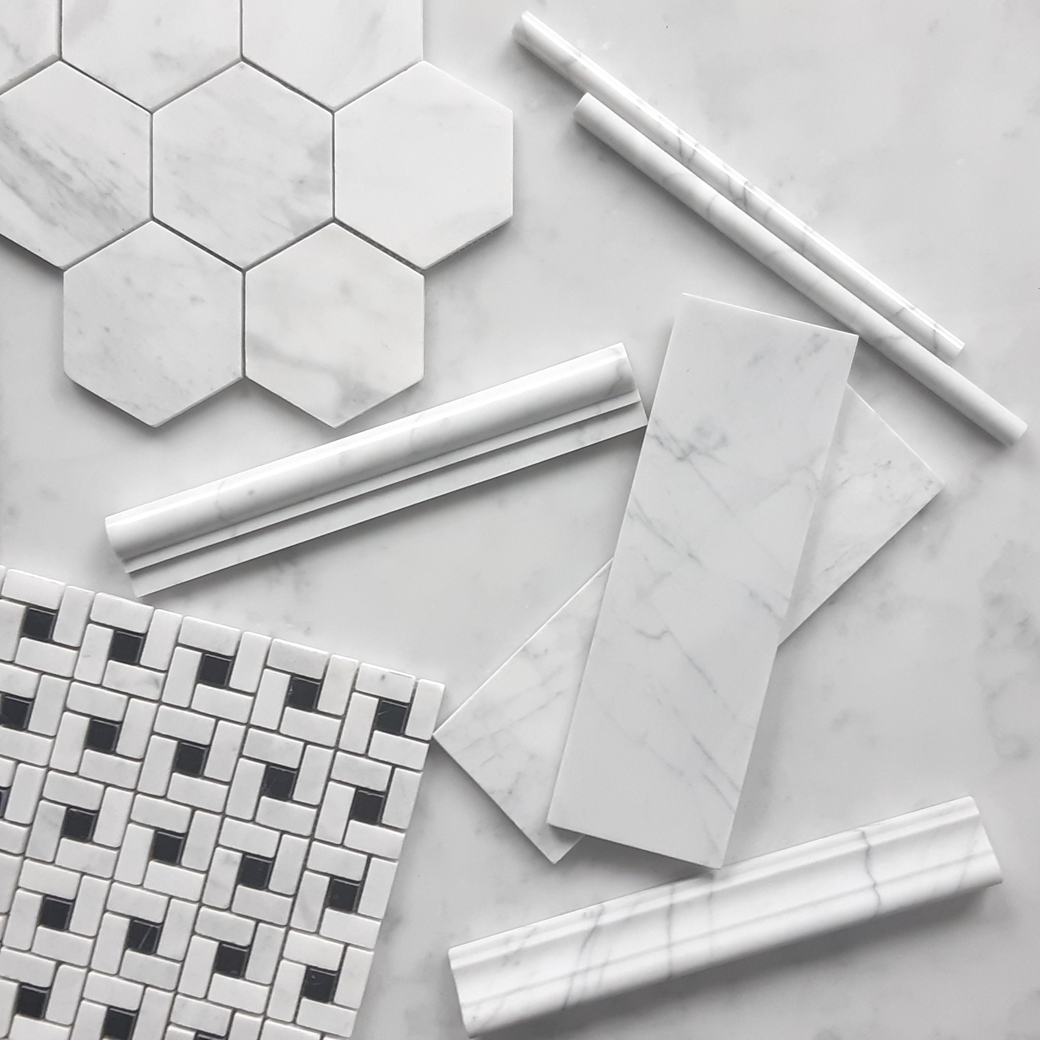Carrara White Italian Marble 3" Hexagon Mosaic Tile Honed