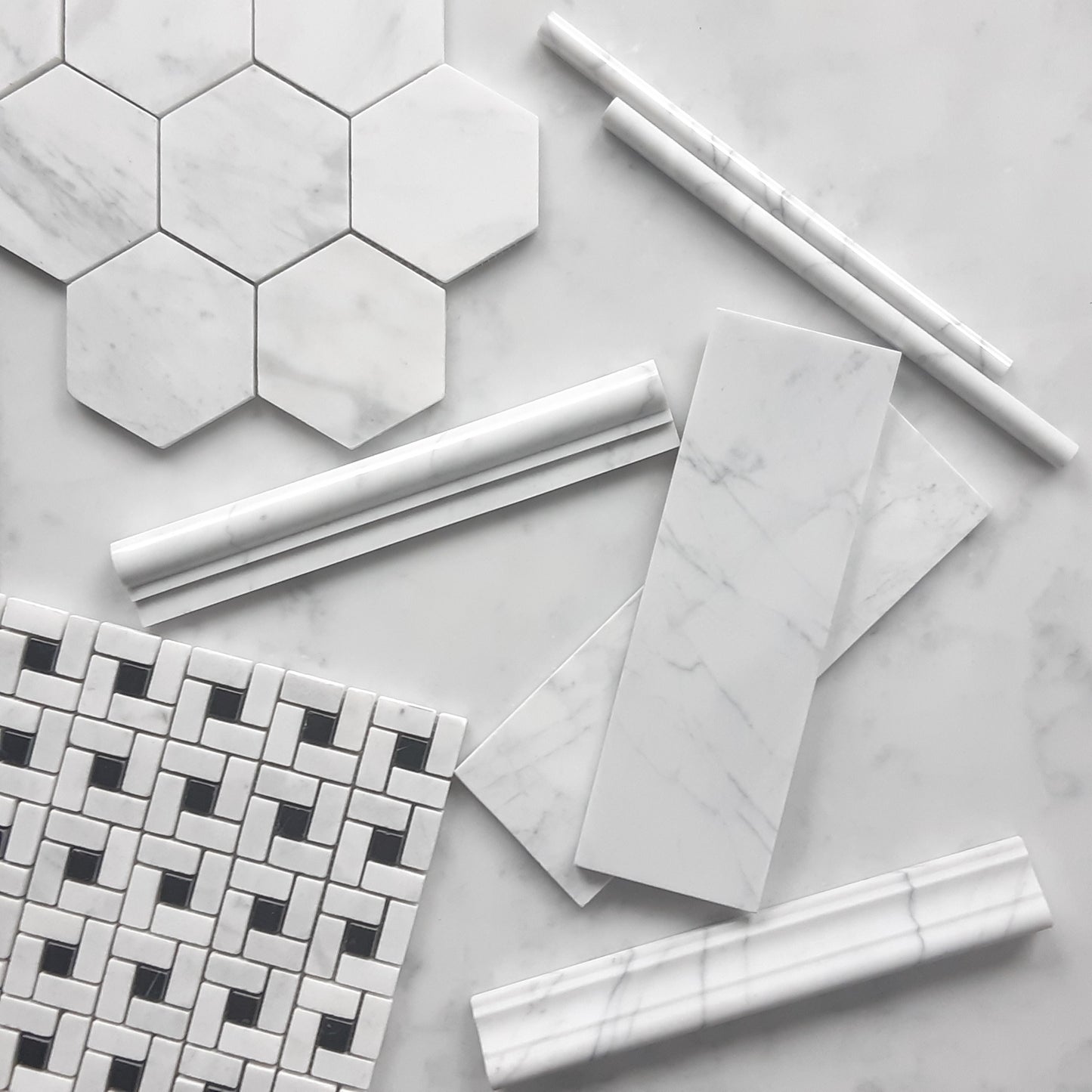 Carrara White Italian Marble 3" Hexagon Mosaic Tile Polished