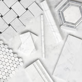 Carrara White Italian Marble 4" x 12" Wide Beveled Subway Tile Honed