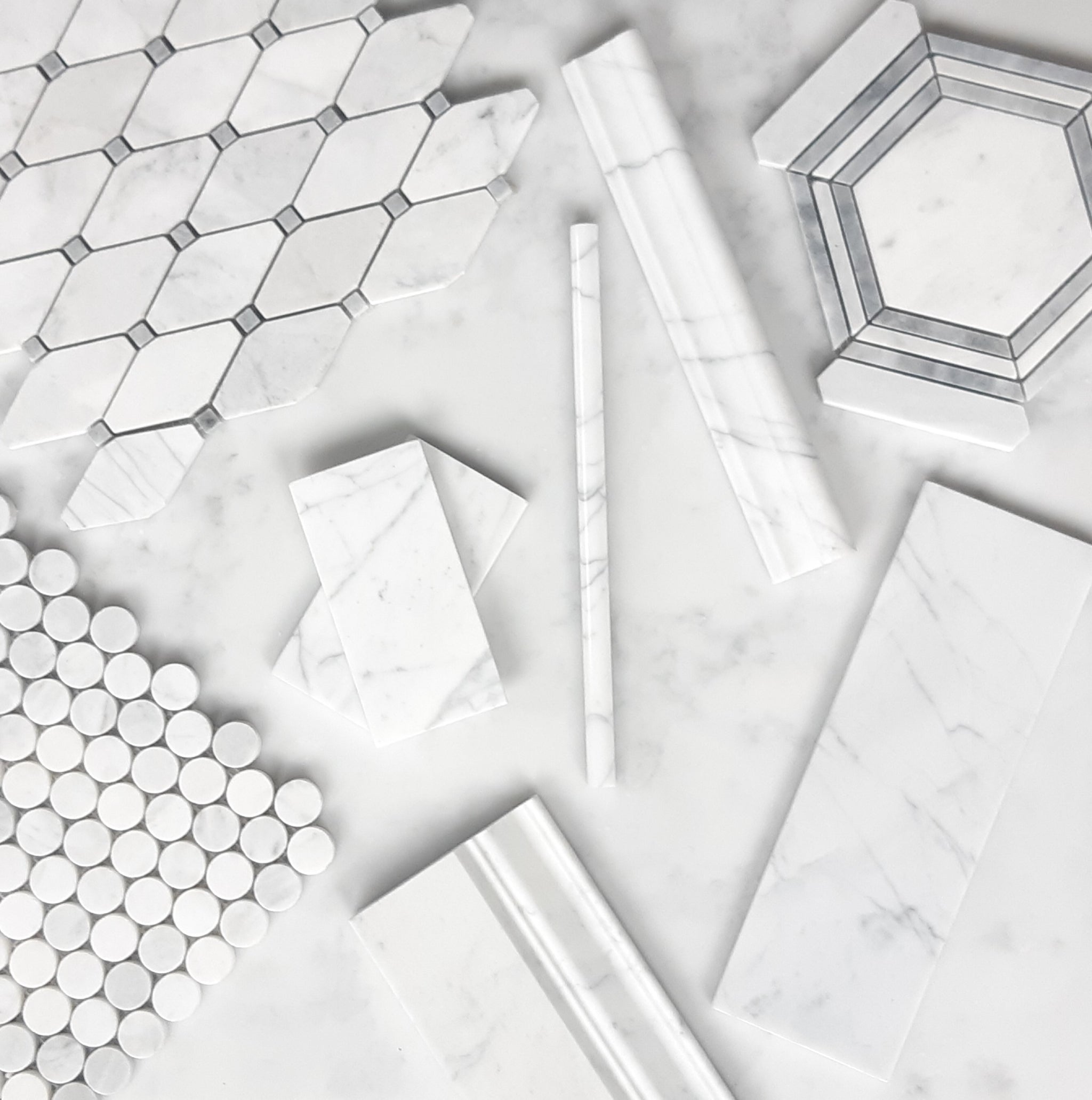 Carrara White Italian Marble Penny Round Mosaic Tile Polished