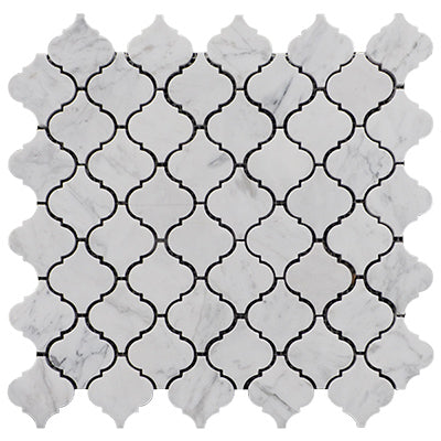Carrara White Italian Marble Arabesque Baroque Mini Lantern Mosaic Tile Honed