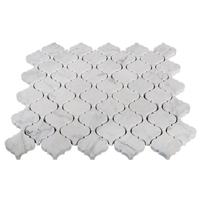 Carrara White Italian Marble Arabesque Baroque Mini Lantern Mosaic Tile Honed