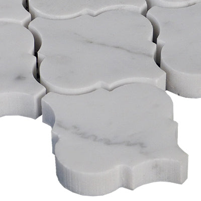 Carrara White Italian Marble Arabesque Baroque Mini Lantern Mosaic Tile Honed