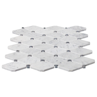 Carrara White Italian Marble Long Octagon Rhomboid Mosaic Tile with Bardiglio Gray Polished