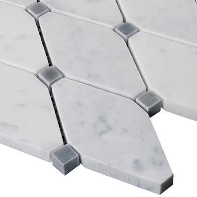 Carrara White Italian Marble Long Octagon Rhomboid Mosaic Tile with Bardiglio Gray Polished