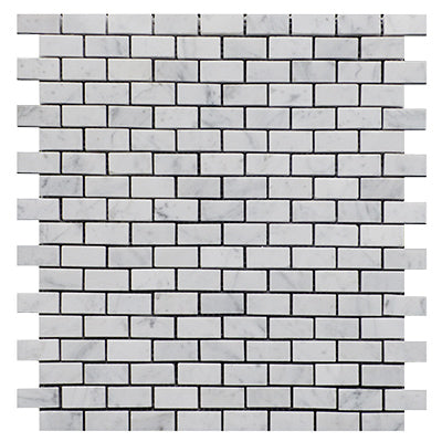 Carrara White Italian Marble Mini Brick Mosaic Tile Honed