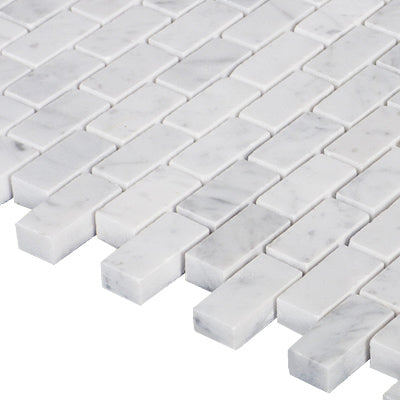 Carrara White Italian Marble Mini Brick Mosaic Tile Polished