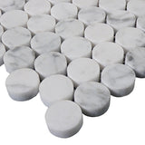 Carrara White Italian Marble Penny Round Mosaic Tile Honed