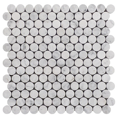 Carrara White Italian Marble Penny Round Mosaic Tile Polished