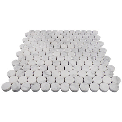 Carrara White Italian Marble Penny Round Mosaic Tile Polished