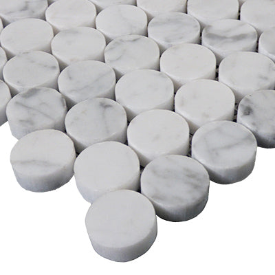 Carrara White Italian Marble Penny Round Mosaic Tile Polished