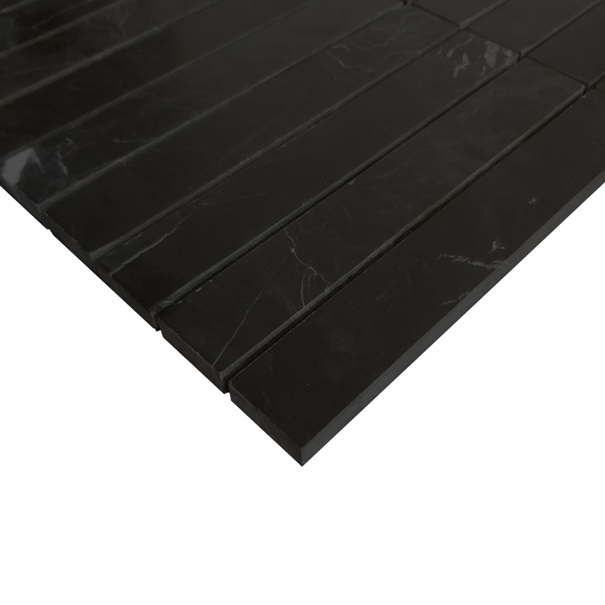 Nero Marquina Black Marble 1x6 Stacked Mosaic Tile Honed
