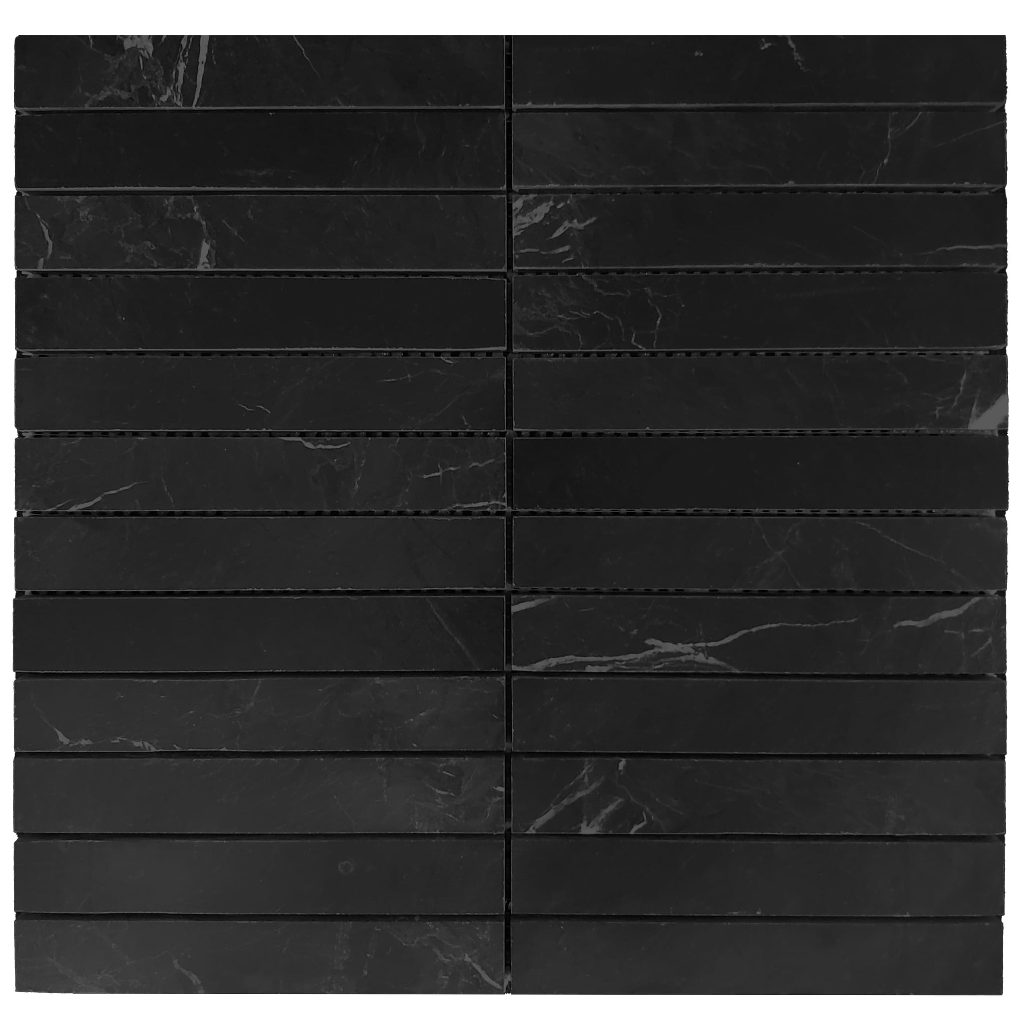 Nero Marquina Black Marble 1x6 Stacked Mosaic Tile Honed