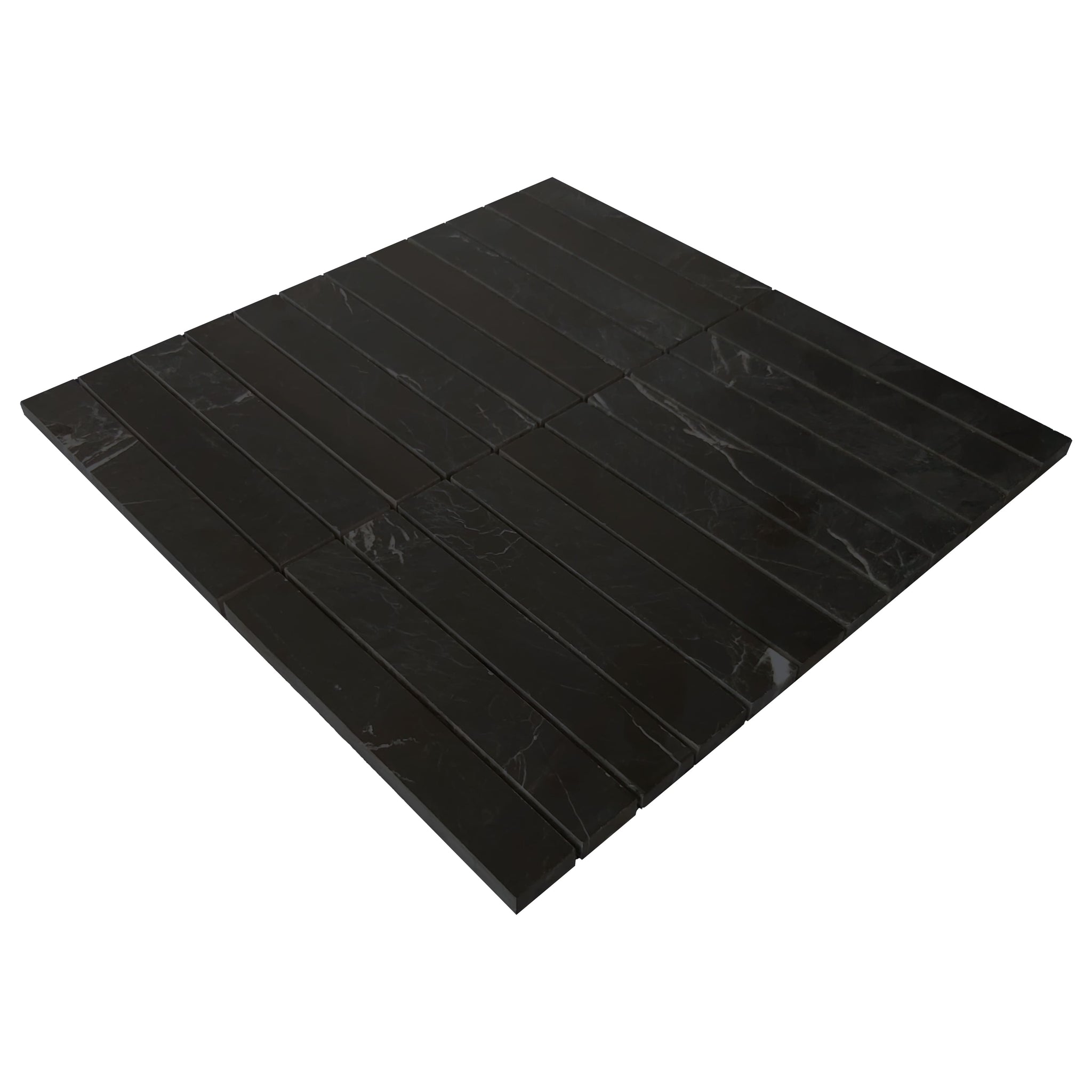 Nero Marquina Black Marble 1x6 Stacked Mosaic Tile Polished