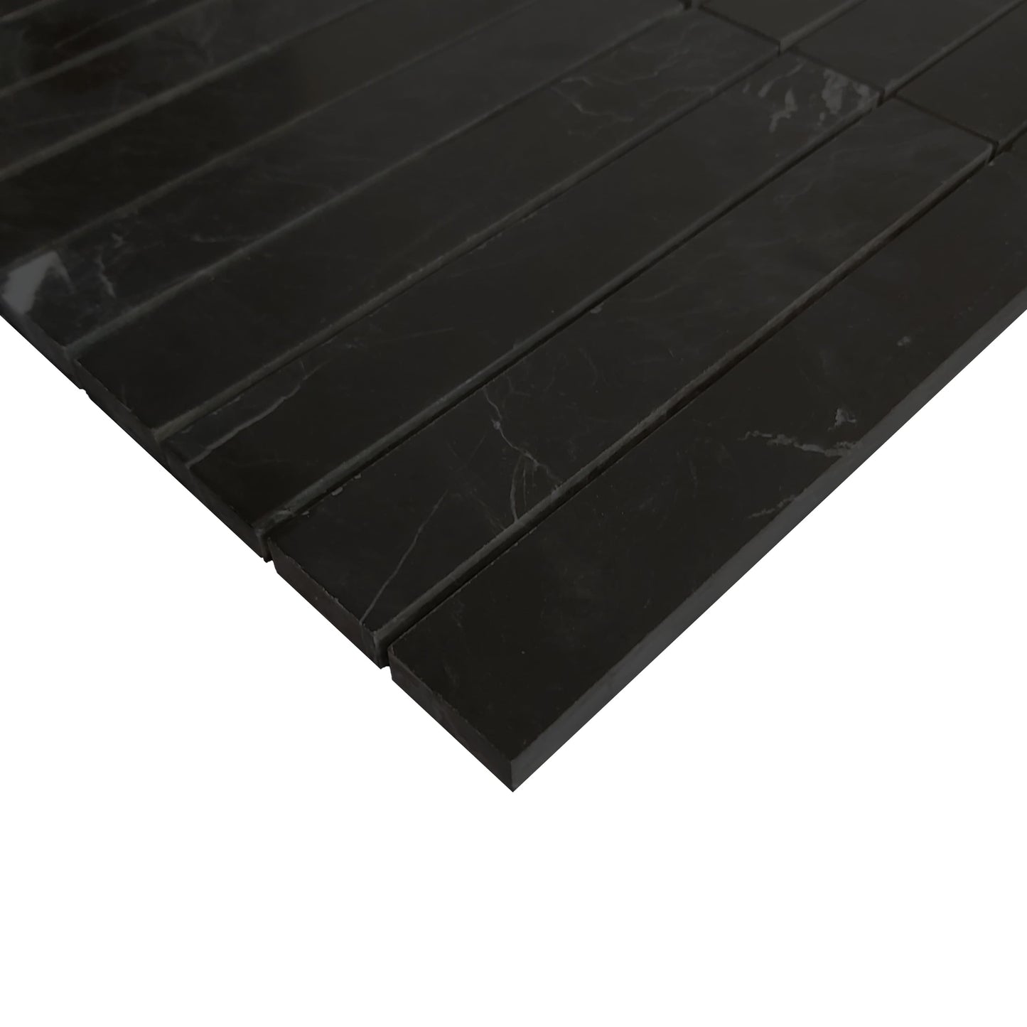Nero Marquina Black Marble 1x6 Stacked Mosaic Tile Polished