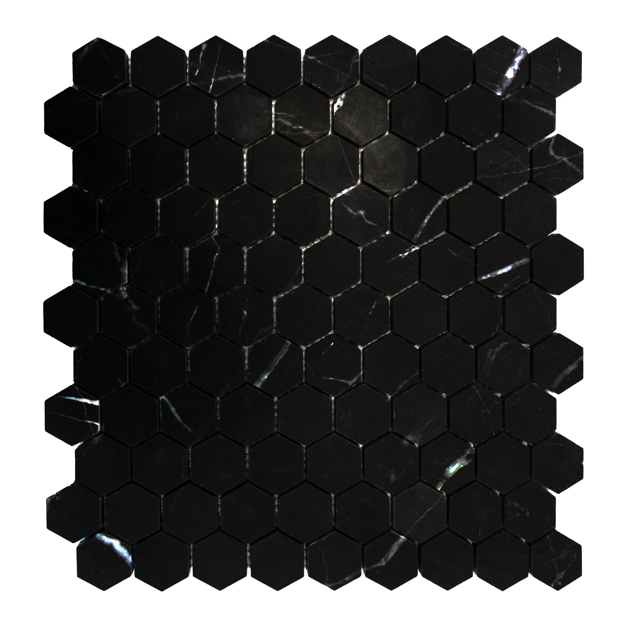 Nero Marquina Black Marble 1" Hexagon Mosaic Tile Honed