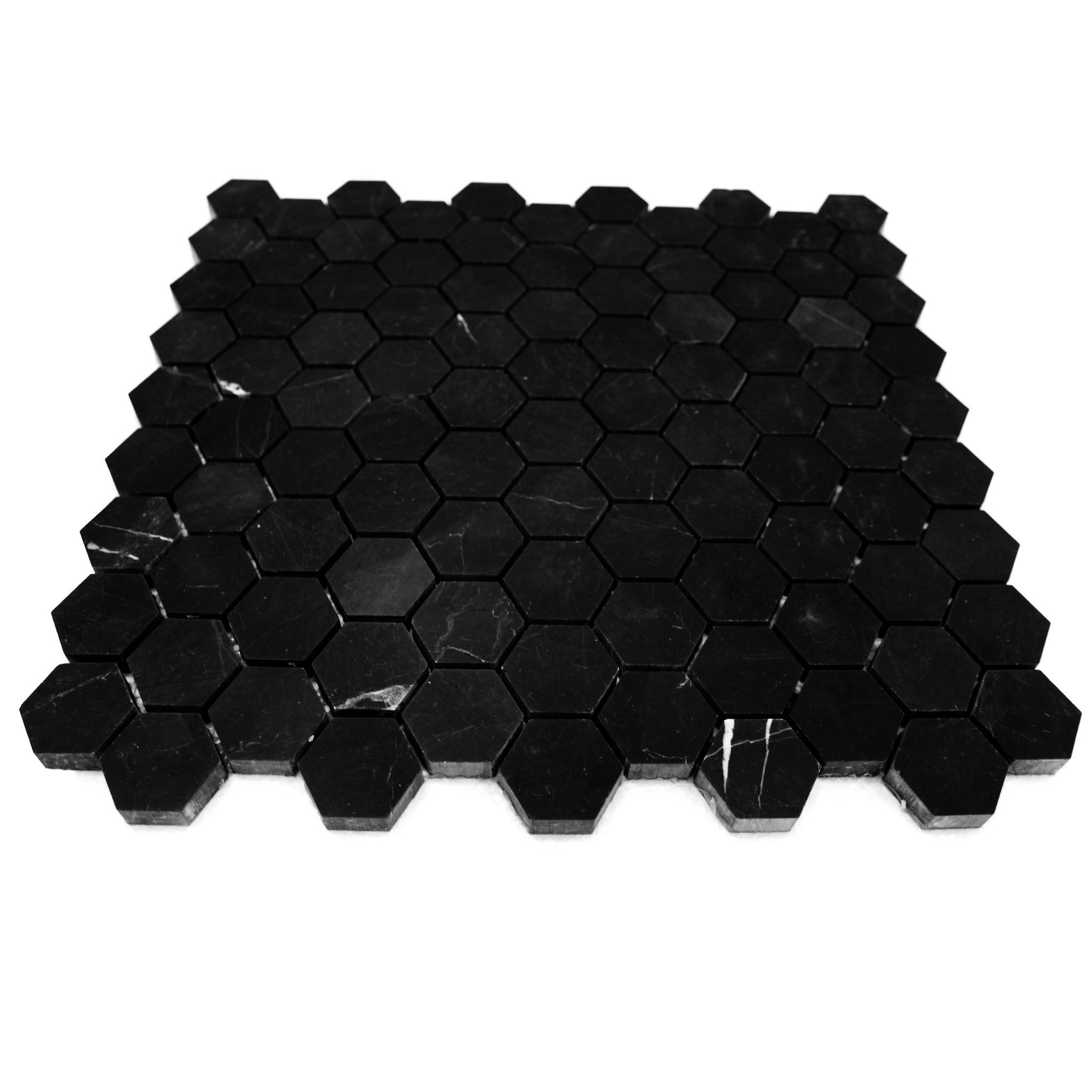 Nero Marquina Black Marble 1" Hexagon Mosaic Tile Polished