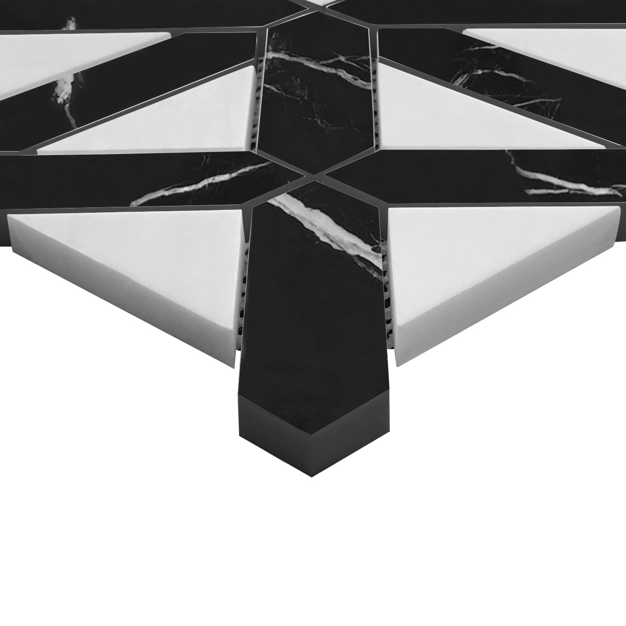 Nero Marquina Black Marble with Bianco Dolomite Triangles Geometrica Mosaic Tile Honed