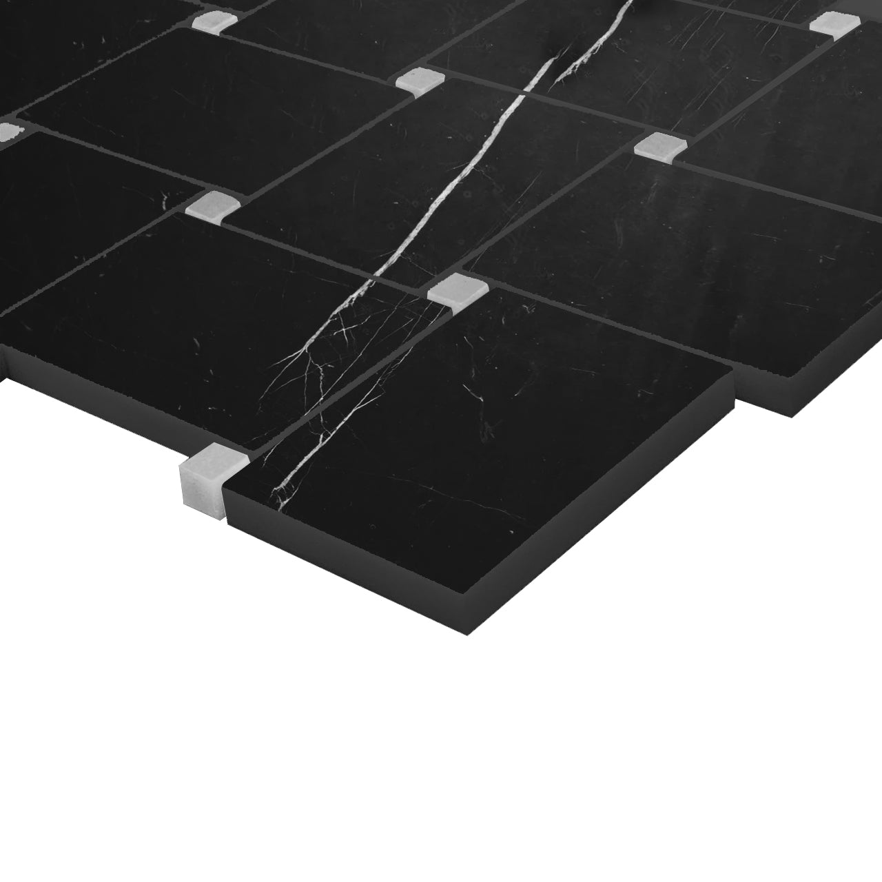 Nero Marquina Black Marble Large Basketweave with Bianco Dolomite Dots Mosaic Tile Polished
