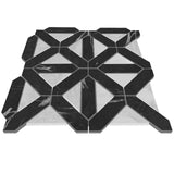 Nero Marquina Black Marble with Carrara White Triangles Geometrica Mosaic Tile Polished