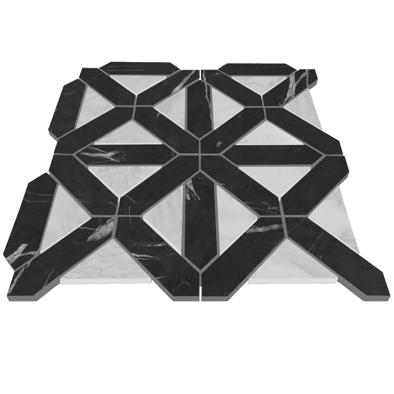Nero Marquina Black Marble with Carrara White Triangles Geometrica Mosaic Tile Honed