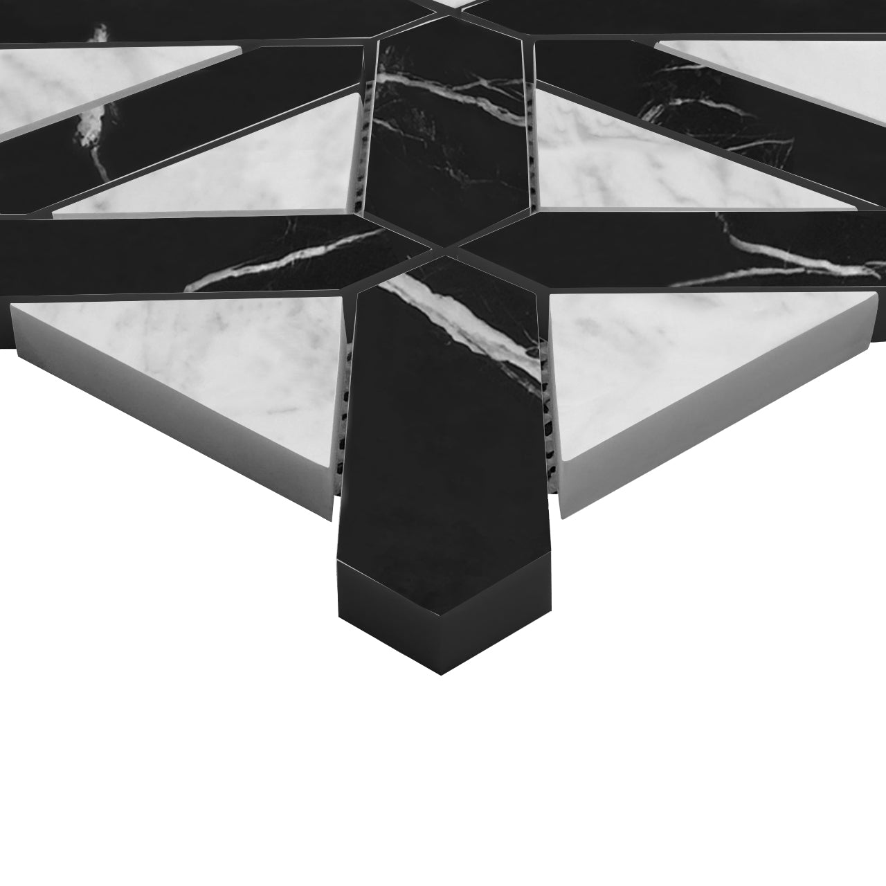 Nero Marquina Black Marble with Carrara White Triangles Geometrica Mosaic Tile Honed