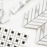 Calacatta Gold Italian Marble Target Pinwheel Mosaic Tile with Black Dots Honed