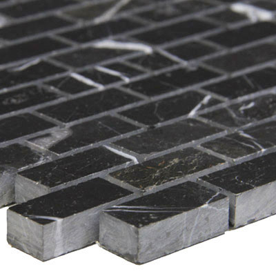 Nero Marquina Black Marble Mini Brick Mosaic Tile Polished