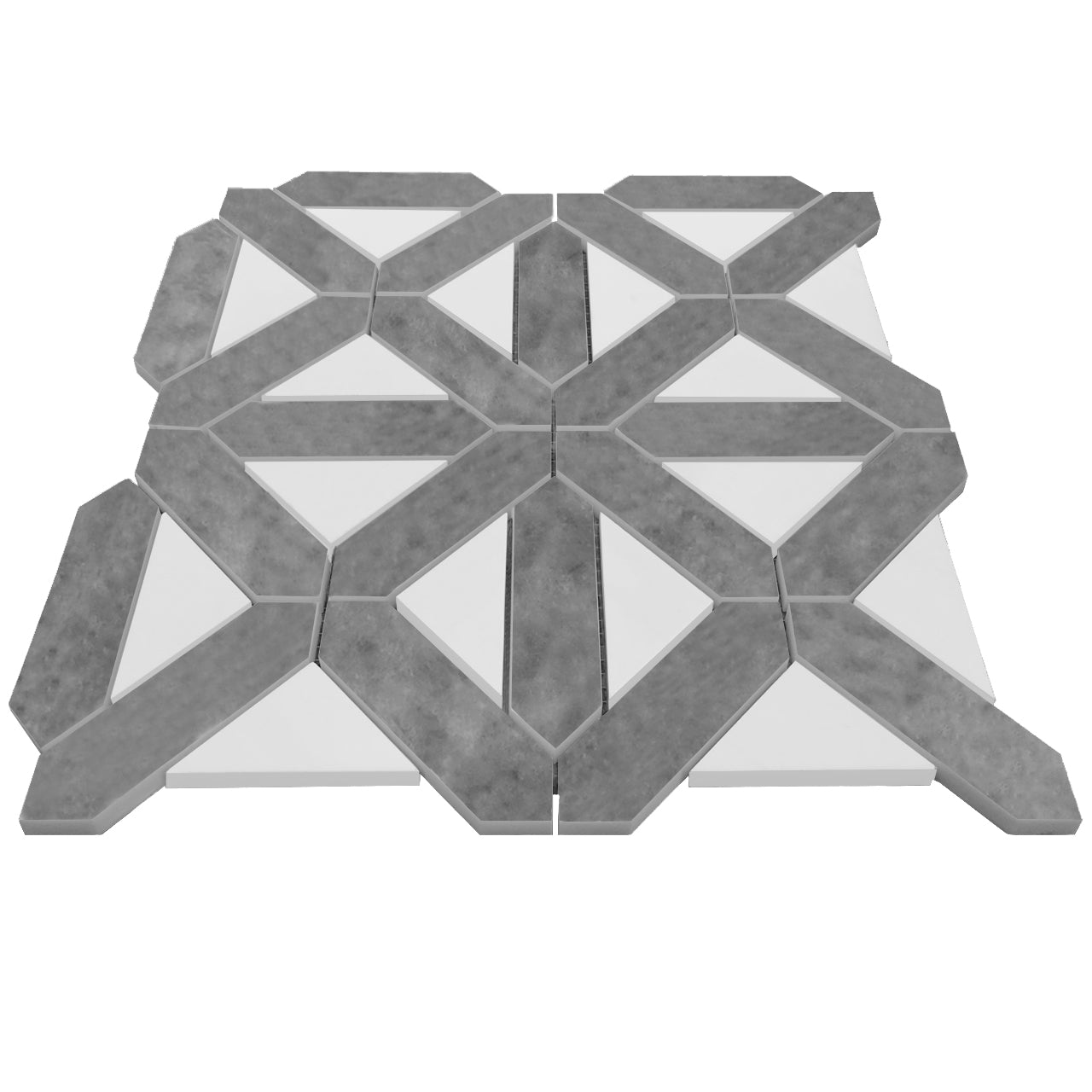 Bardiglio Gray Marble with Bianco Dolomite Triangles Geometrica Mosaic Tile Honed