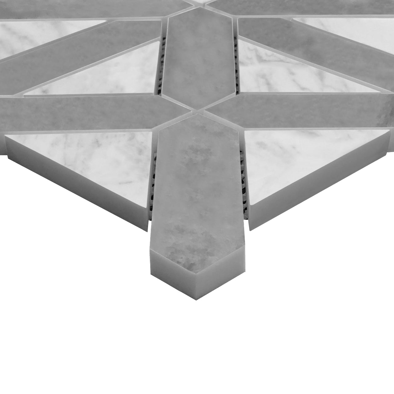Bardiglio Gray Marble with Carrara White Triangles Geometrica Mosaic Tile Honed