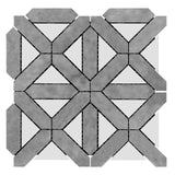 Bardiglio Gray Marble with Bianco Dolomite Triangles Geometrica Mosaic Tile Honed