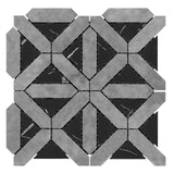 Bardiglio Gray Marble with Nero Marquina Black Triangles Geometrica Mosaic Tile Polished