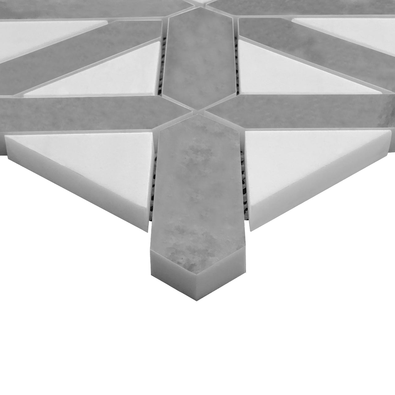 Bardiglio Gray Marble with Bianco Dolomite Triangles Geometrica Mosaic Tile Polished