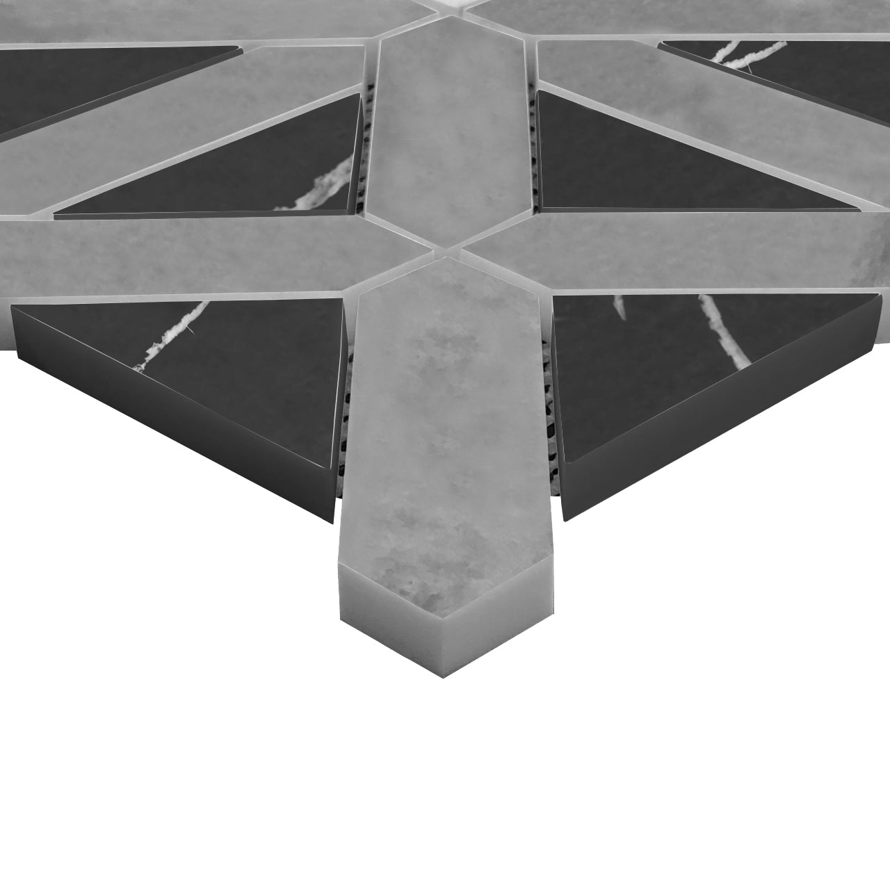 Bardiglio Gray Marble with Nero Marquina Black Triangles Geometrica Mosaic Tile Polished