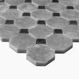 Bardiglio Gray Marble Octagon with Nero Marquina Black Dots Mosaic Tile Honed