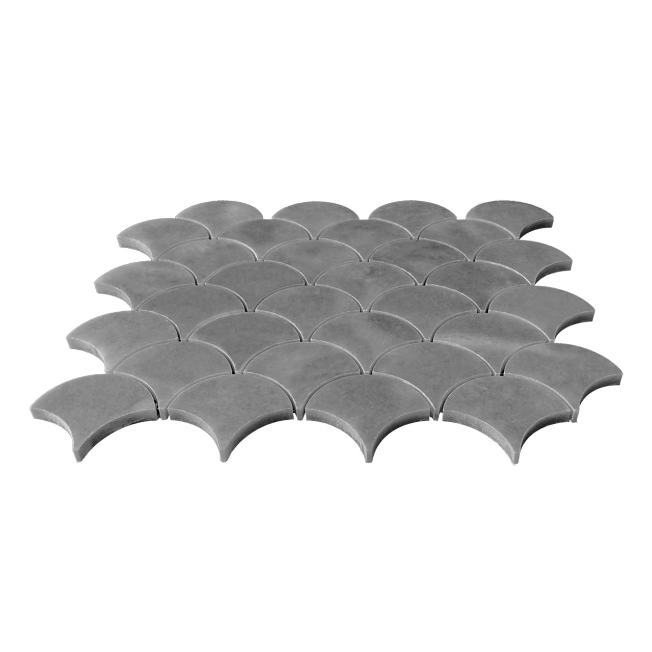Bardiglio Gray Marble Fish Scale Fan Shaped Sea Shell Mosaic Tile Polished