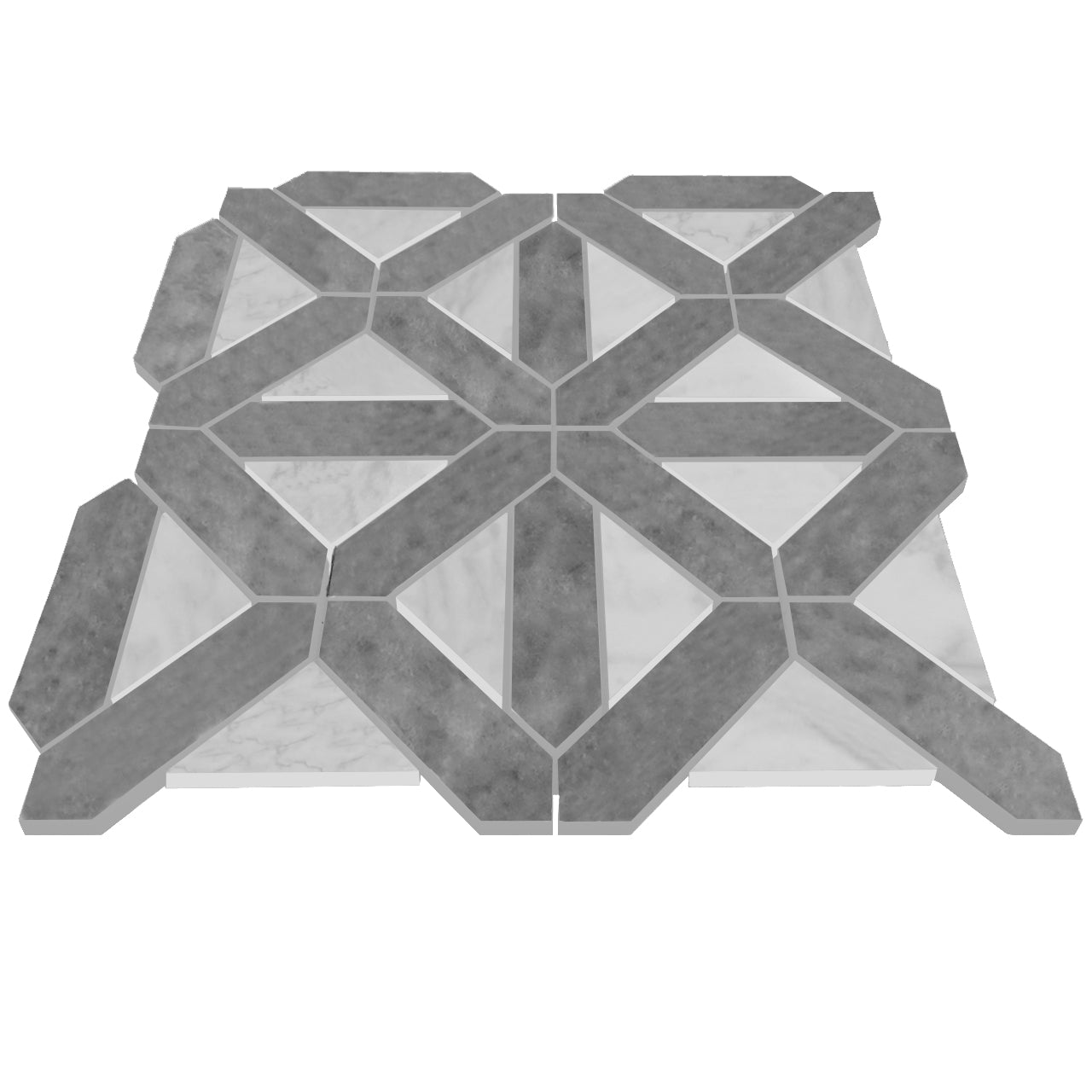 Bardiglio Gray Marble with Carrara White Triangles Geometrica Mosaic Tile Polished