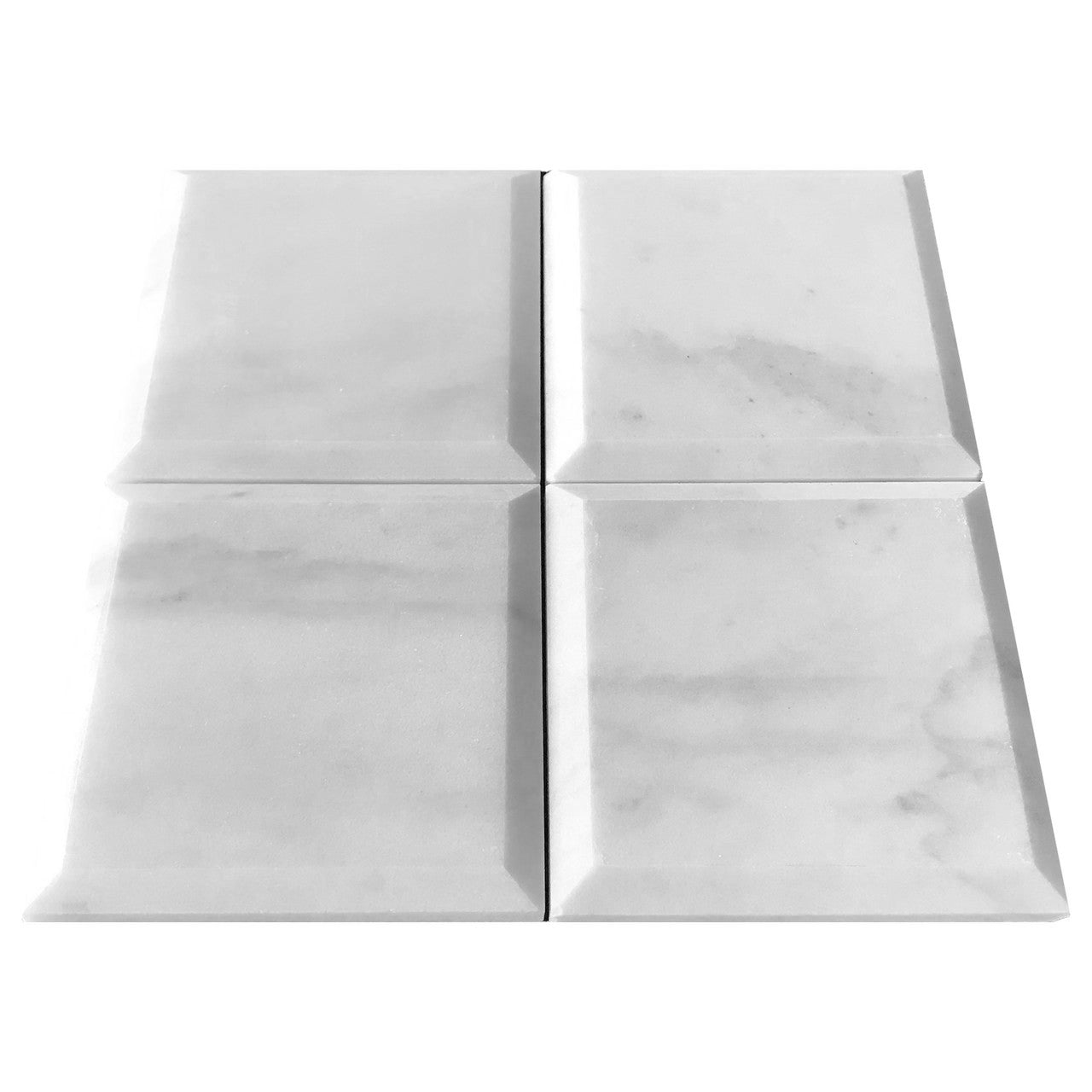 Carrara White Italian Marble Wide Bevel 4" x 4" Tile Honed