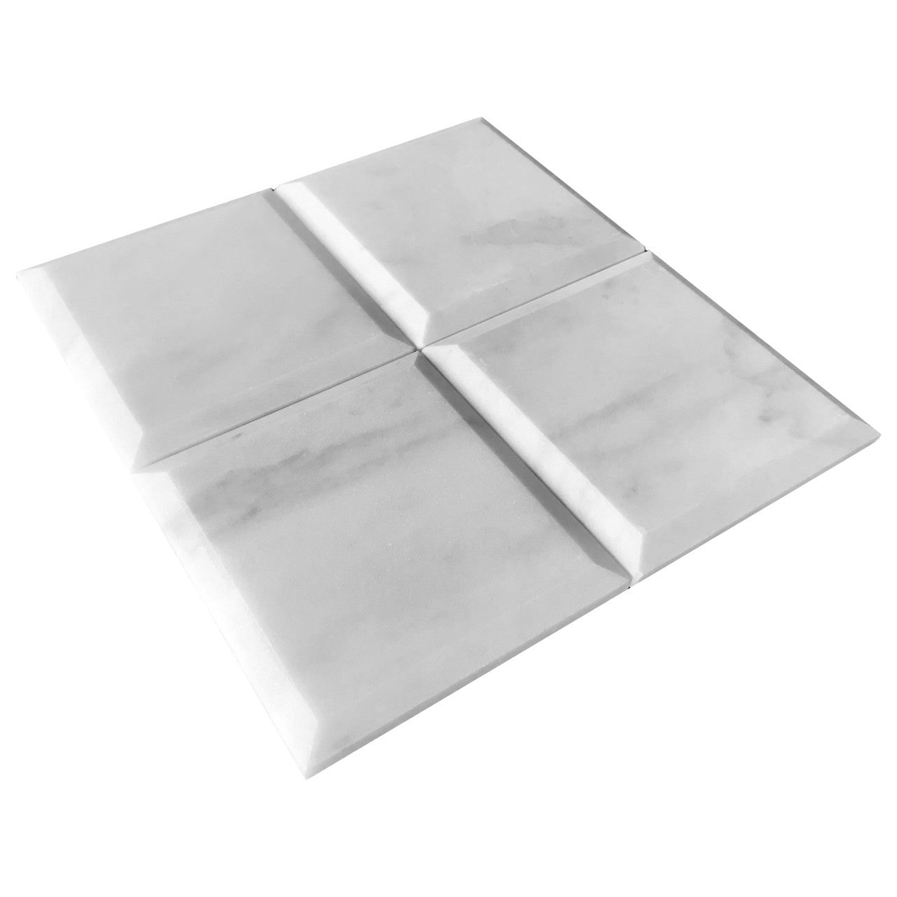 Carrara White Italian Marble Wide Bevel 4" x 4" Tile Honed