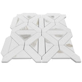 Bianco Dolomite Marble with Calacatta Gold Triangles Geometrica Mosaic Tile Honed